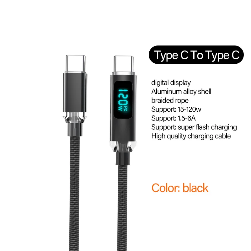 120W USB C to USB C Fast Charging Cable 6A PD Charger for iPhone Samsung