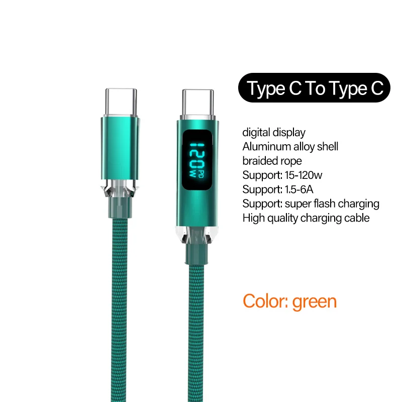 120W USB C to USB C Fast Charging Cable 6A PD Charger for iPhone Samsung