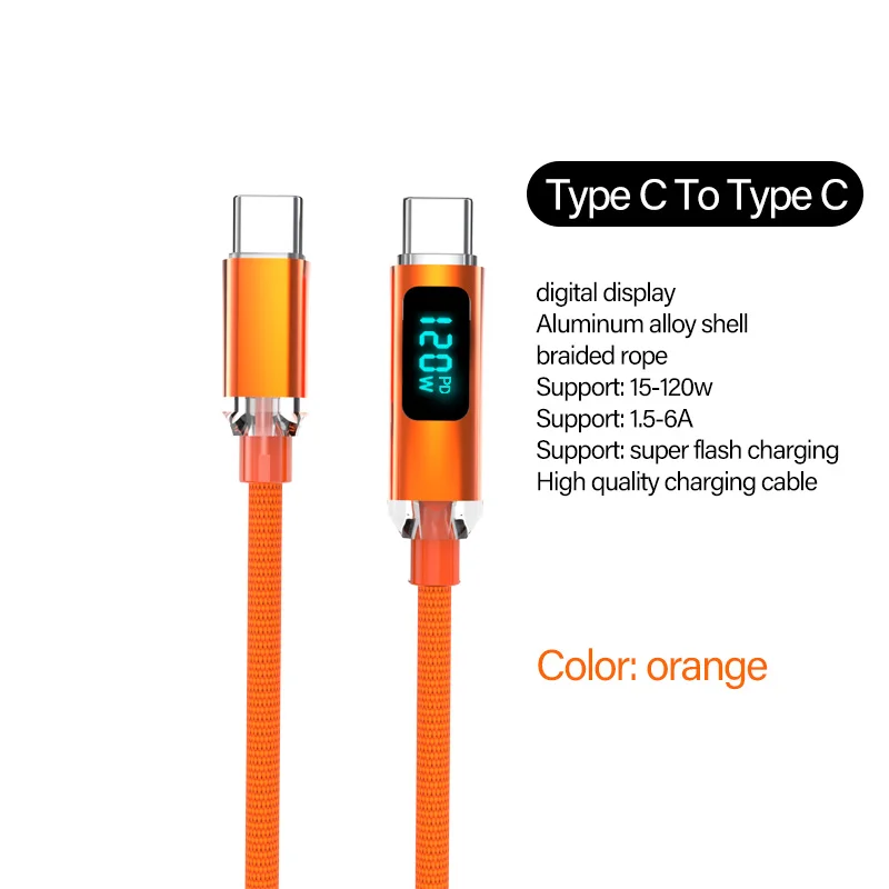 120W USB C to USB C Fast Charging Cable 6A PD Charger for iPhone Samsung