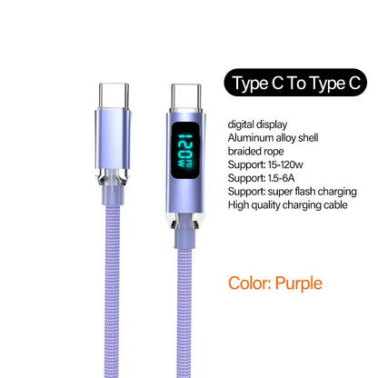 120W USB C to USB C Fast Charging Cable 6A PD Charger for iPhone Samsung