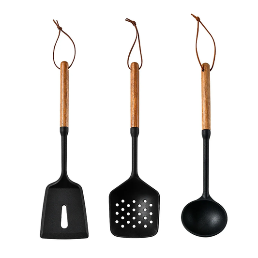 Purease Silicone Kitchen Utensil Set – Wooden Handle Non-Stick Cookware