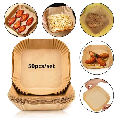 Purease Air Fryer Paper Liners – 50PCS Non-Stick Disposable Parchment Sheets