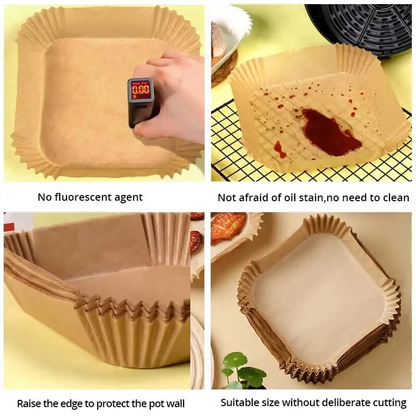 Purease Air Fryer Paper Liners – 50PCS Non-Stick Disposable Parchment Sheets