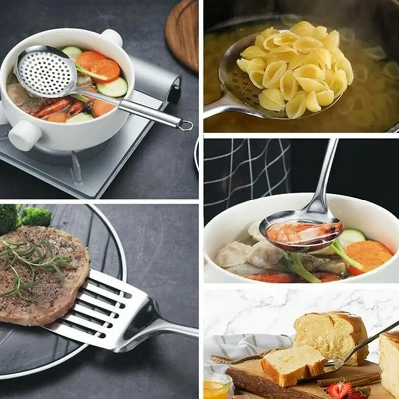 5-piece stainless steel kitchen utensil set including spatula, spoon, and ladle – Purease