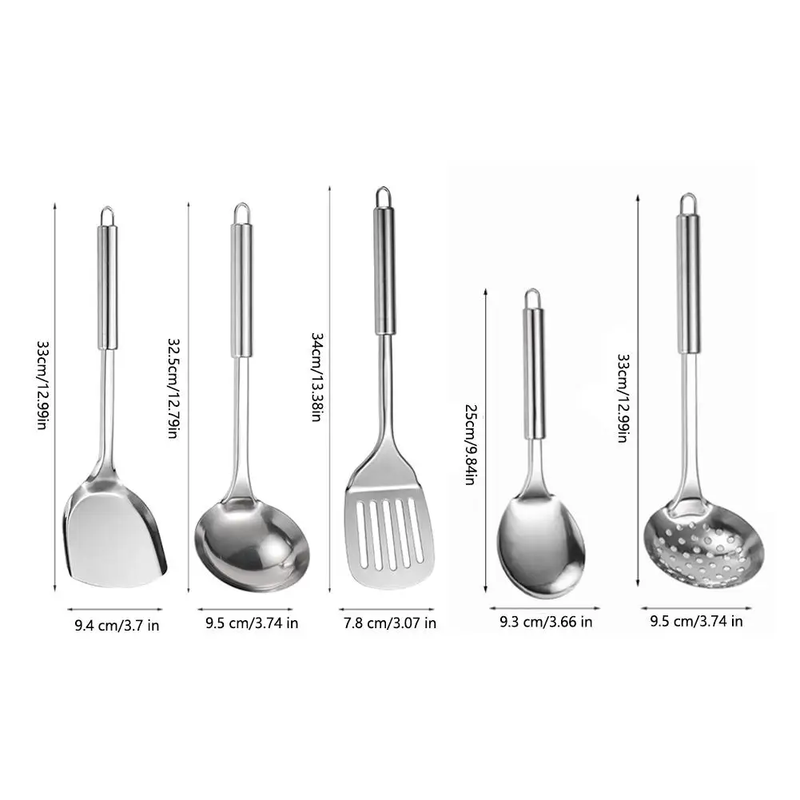 5-piece stainless steel kitchen utensil set including spatula, spoon, and ladle – Purease