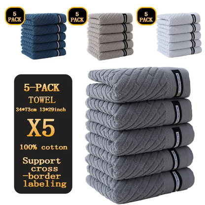 5 Pack Cotton Towel Set Soft Absorbent Face Hand Bath Towels Home Travel