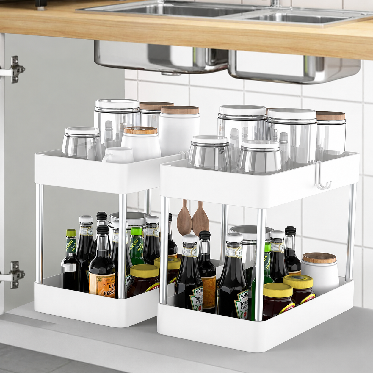 2 Tier Under Sink Storage Organiser – Kitchen & Bathroom Cabinet Rack