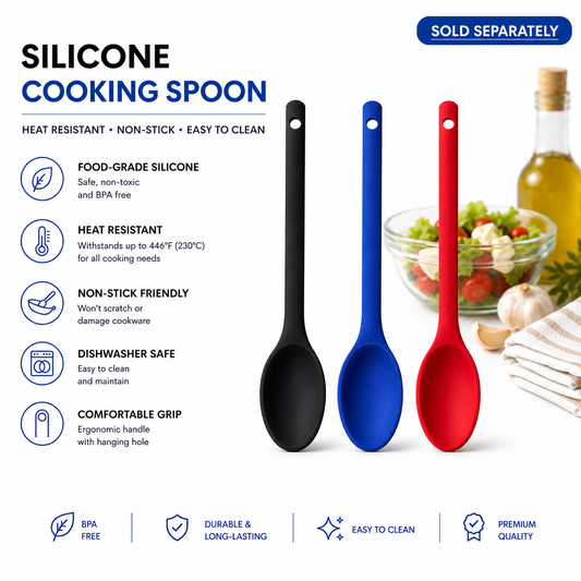 Purease 30cm Silicone Nonstick Cooking Spoon – Long Handle Kitchen Utensil