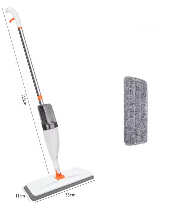 Mop with a gray pad and measurements on a white background