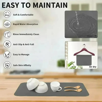 Purease Dish Drying Mat – Super Absorbent Non-Slip Kitchen Counter Pad
