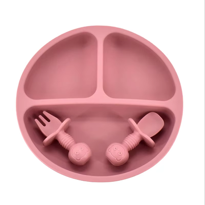 Silicone Baby Plate Set with Spoon & Fork – BPA-Free Divided Toddler Feeding Tray