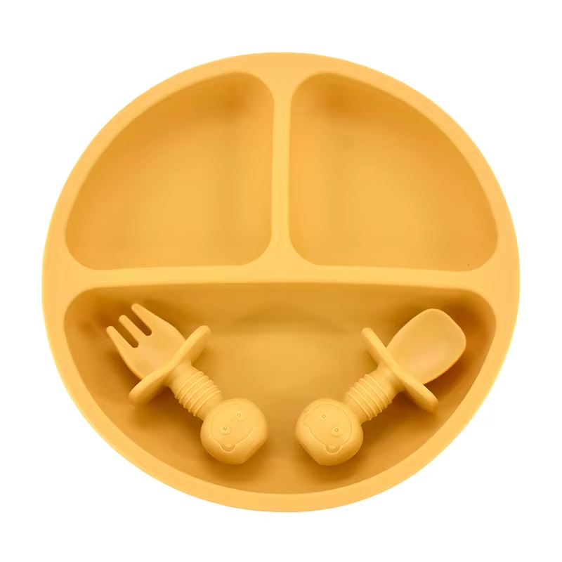 Silicone Baby Plate Set with Spoon & Fork – BPA-Free Divided Toddler Feeding Tray