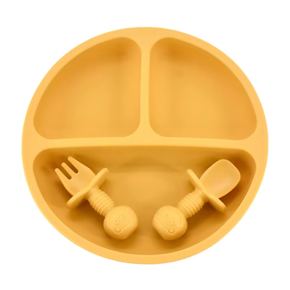 Silicone Baby Plate Set with Spoon & Fork – BPA-Free Divided Toddler Feeding Tray