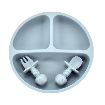 Silicone Baby Plate Set with Spoon & Fork – BPA-Free Divided Toddler Feeding Tray