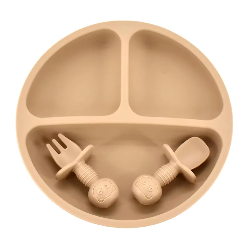 Silicone Baby Plate Set with Spoon & Fork – BPA-Free Divided Toddler Feeding Tray