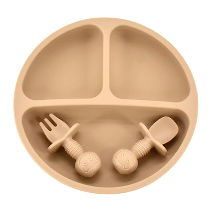 Silicone Baby Plate Set with Spoon & Fork – BPA-Free Divided Toddler Feeding Tray
