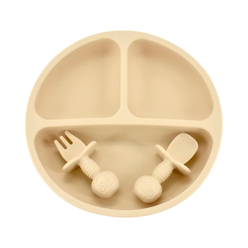 Silicone Baby Plate Set with Spoon & Fork – BPA-Free Divided Toddler Feeding Tray
