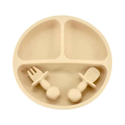 Silicone Baby Plate Set with Spoon & Fork – BPA-Free Divided Toddler Feeding Tray
