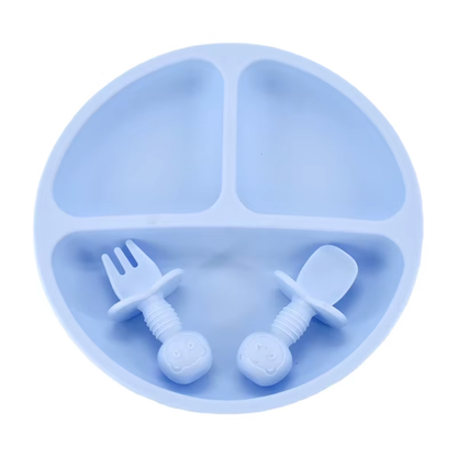 Silicone Baby Plate Set with Spoon & Fork – BPA-Free Divided Toddler Feeding Tray