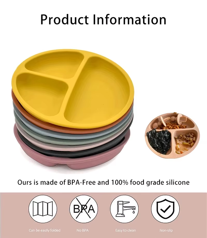 Silicone Baby Plate Set with Spoon & Fork – BPA-Free Divided Toddler Feeding Tray