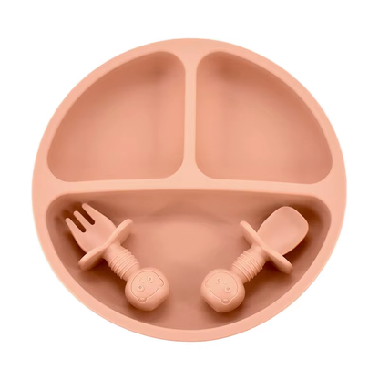 Silicone Baby Plate Set with Spoon & Fork – BPA-Free Divided Toddler Feeding Tray