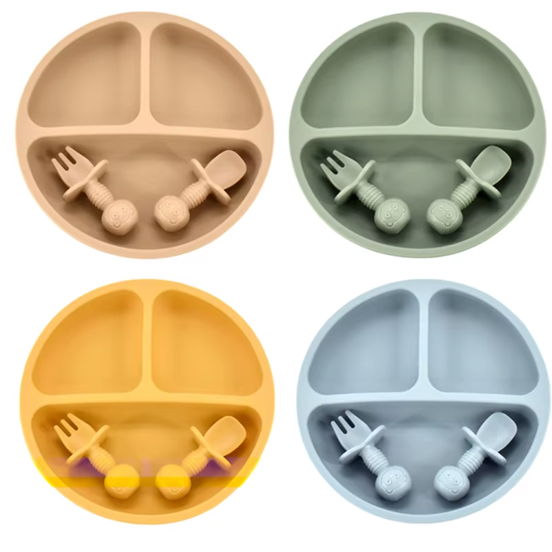Silicone Baby Plate Set with Spoon & Fork – BPA-Free Divided Toddler Feeding Tray