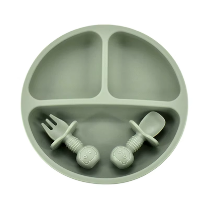 Silicone Baby Plate Set with Spoon & Fork – BPA-Free Divided Toddler Feeding Tray