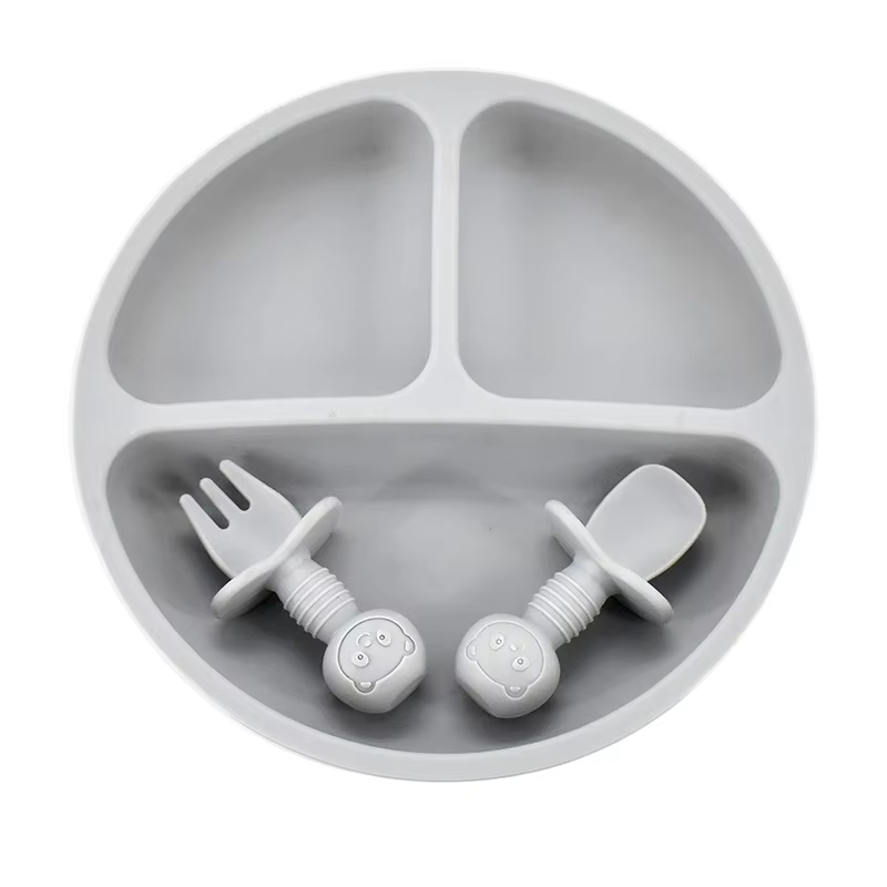 Silicone Baby Plate Set with Spoon & Fork – BPA-Free Divided Toddler Feeding Tray
