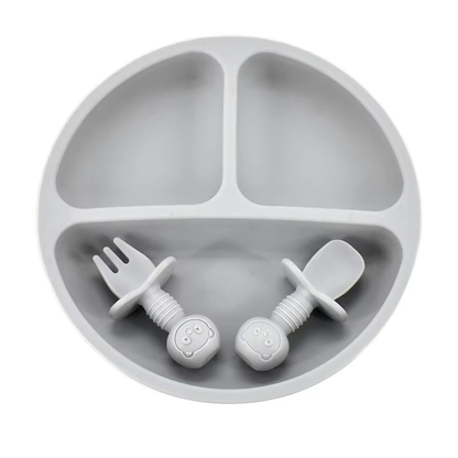 Silicone Baby Plate Set with Spoon & Fork – BPA-Free Divided Toddler Feeding Tray