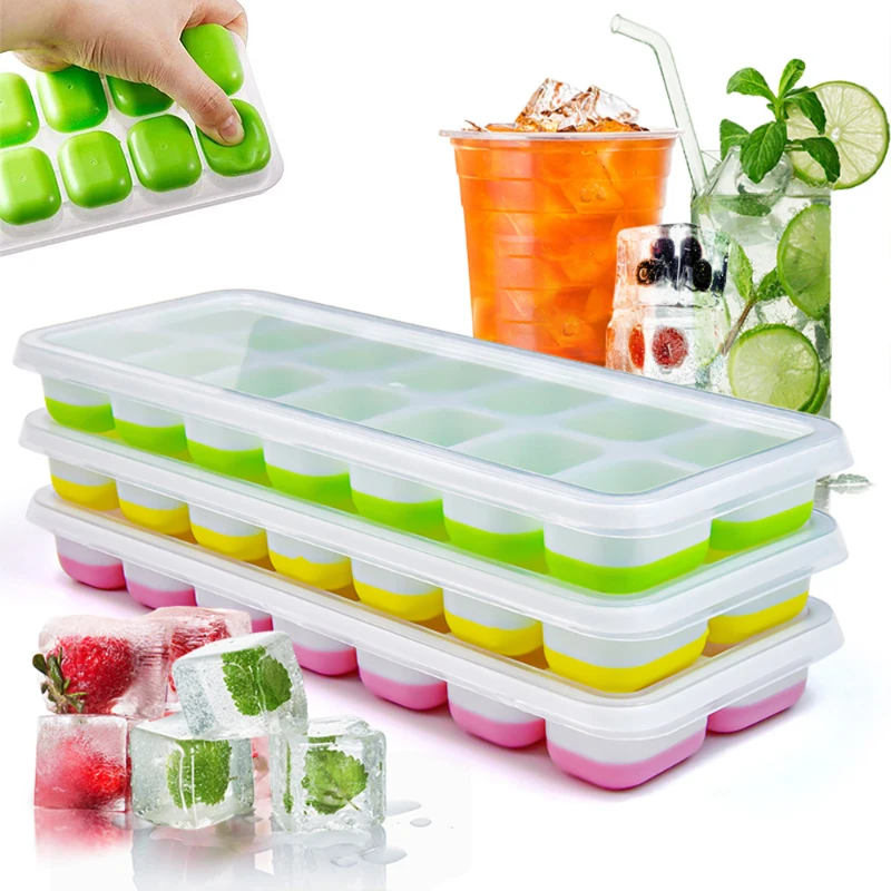 Silicone Ice Cube Tray – 14 Grid Large Square Ice Maker Mould