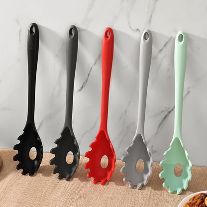Silicone pasta noodle colander spoon with long handle for spaghetti scooping and straining – Purease