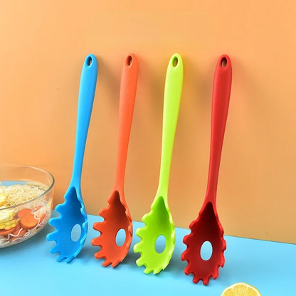 Silicone pasta noodle colander spoon with long handle for spaghetti scooping and straining – Purease