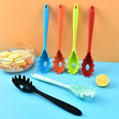 Silicone pasta noodle colander spoon with long handle for spaghetti scooping and straining – Purease
