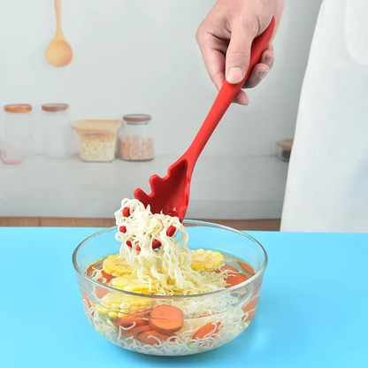 Silicone pasta noodle colander spoon with long handle for spaghetti scooping and straining – Purease