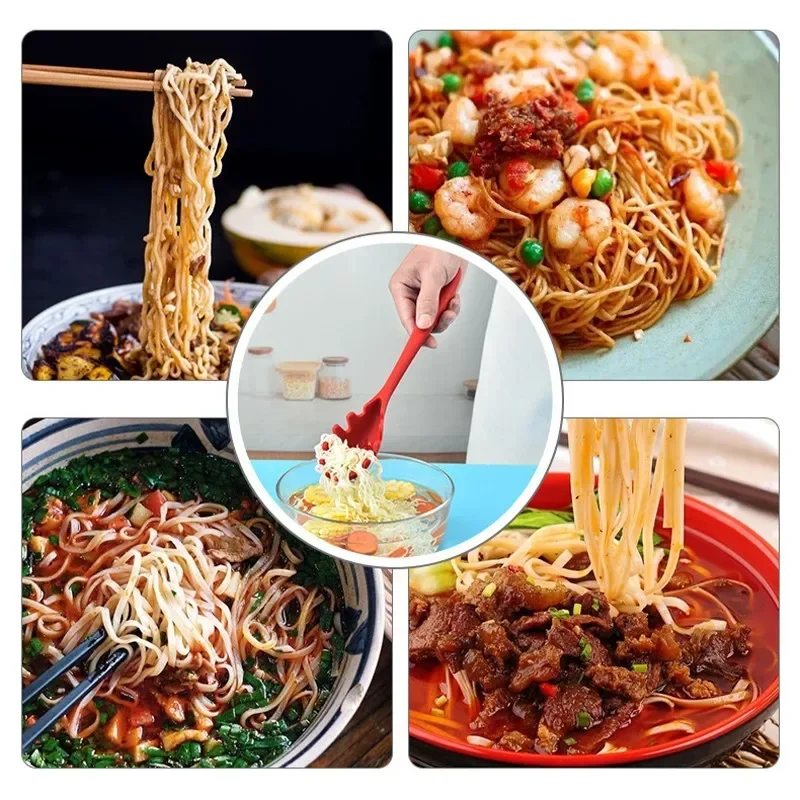 Silicone pasta noodle colander spoon with long handle for spaghetti scooping and straining – Purease