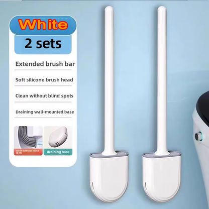 Silicone Toilet Brush Set Long Handle Flexible Head Wall Mounted Holder