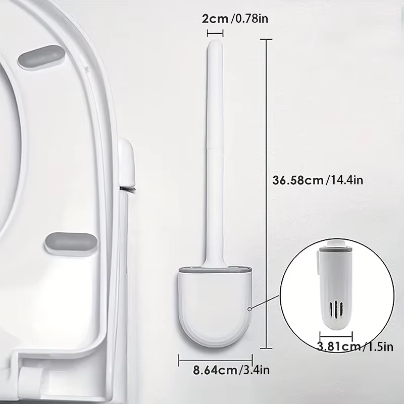 Silicone Toilet Brush Set Long Handle Flexible Head Wall Mounted Holder