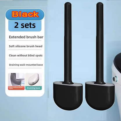 Silicone Toilet Brush Set Long Handle Flexible Head Wall Mounted Holder
