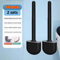 Silicone Toilet Brush Set Long Handle Flexible Head Wall Mounted Holder