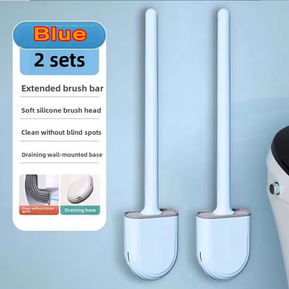 Silicone Toilet Brush Set Long Handle Flexible Head Wall Mounted Holder