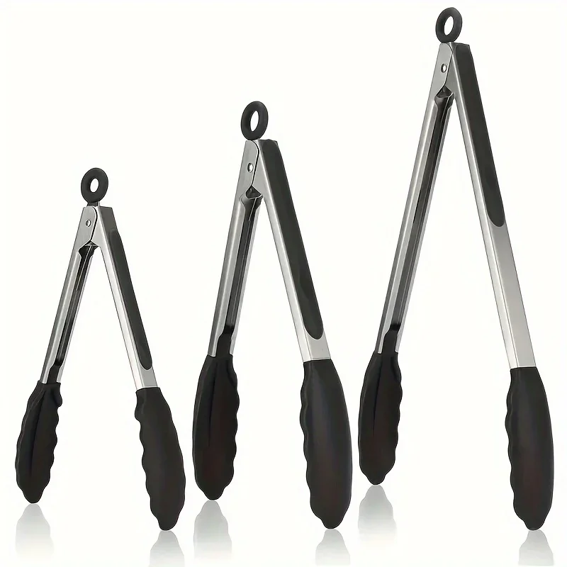 Stainless steel kitchen tongs with silicone tips, heat resistant locking design for cooking and BBQ – Purease