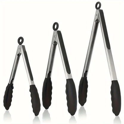 Stainless steel kitchen tongs with silicone tips, heat resistant locking design for cooking and BBQ – Purease