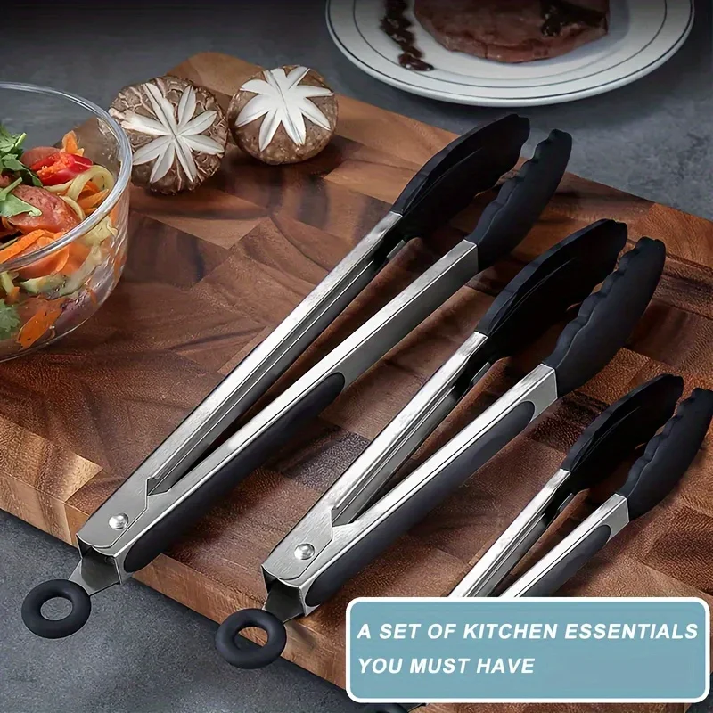 Stainless steel kitchen tongs with silicone tips, heat resistant locking design for cooking and BBQ – Purease