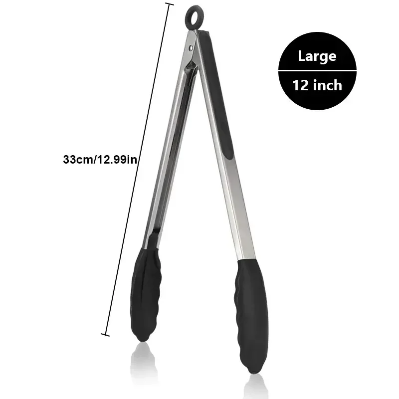 Stainless steel kitchen tongs with silicone tips, heat resistant locking design for cooking and BBQ – Purease