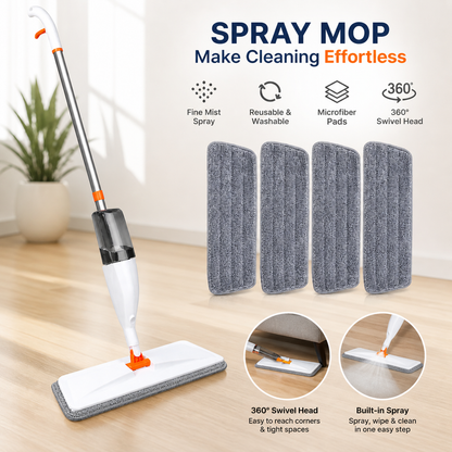 Purease Spray Mop with Microfiber Pads – Wet & Dry Rotating Floor Cleaner