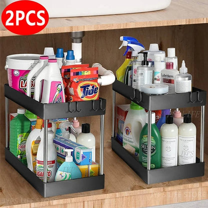2 Tier Under Sink Storage Organiser – Kitchen & Bathroom Cabinet Rack