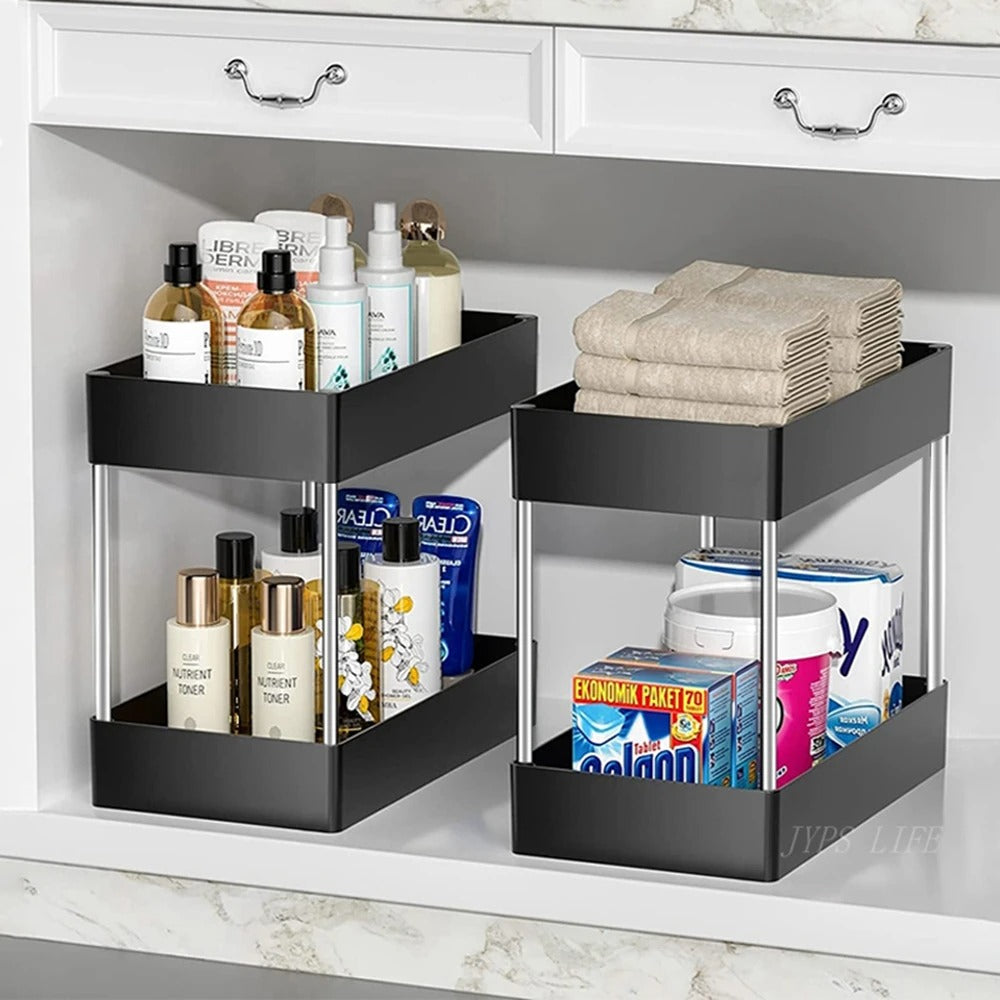 2 Tier Under Sink Storage Organiser – Kitchen & Bathroom Cabinet Rack