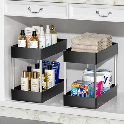 2 Tier Under Sink Storage Organiser – Kitchen & Bathroom Cabinet Rack