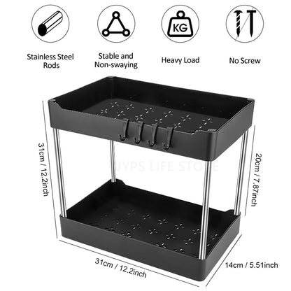 2 Tier Under Sink Storage Organiser – Kitchen & Bathroom Cabinet Rack