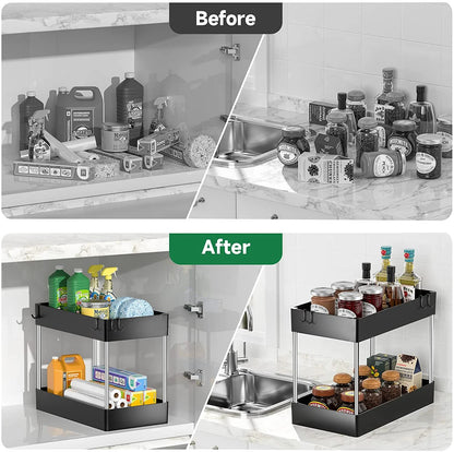 2 Tier Under Sink Storage Organiser – Kitchen & Bathroom Cabinet Rack